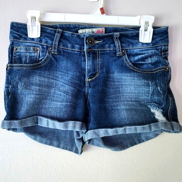 Paris Blues Pants - PARIS BLUES Blue Denim Jean Shorts Faded Midwash Blue Jeans Cuffed Hem Size 3